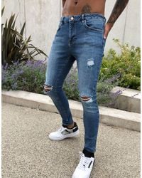 ASOS Spray On'vintage Look' Jeans With Power Stretch - Blue
