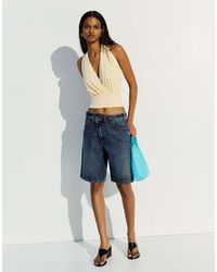 Bershka - Crossover Waist Denim Bermuda Shorts - Lyst