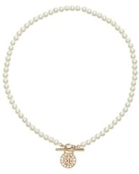 Lauren Ralph Lauren Jewellery - Lauren By Ralph Lauren Jewellery Tone & Faux Pearl & Logo Pave Padlock Necklace - Lyst