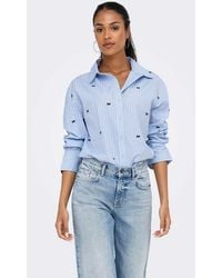 ONLY - Oregon Striped Oversized Shirt Collar Long Sleeve Embroidered - Lyst