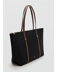 Mango - Borsa Shopping Classica Nera Con Manico A Contrasto - Lyst