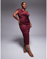 ASOS - Asos Design Curve Structured Midi Dress With Capped Sleeve And Draped Cross Front - Lyst