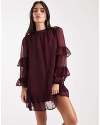Wednesday's Girl - Long Sleeve High Neck Ruffle Detailed Mini Dress - Lyst