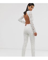 ASOS Tall Sequin Cutwork Jumpsuit With Open Back - White