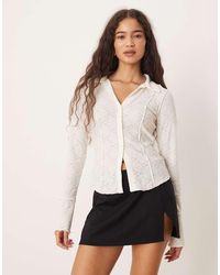 Brave Soul - Long Sleeve Collared Textured Jersey Top - Lyst