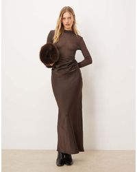 ASOS - Sheer High Neck Bodice Drape Satin Maxi Dress - Lyst