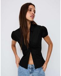 Bershka - Short Sleeve Poplin Shirt With Bow - Lyst