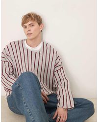 ASOS - Jersey De Corte Cuadrado Ultragrande Con Cuello Redondo Y Estampado De Rayas De Punto De -Neutro - Lyst
