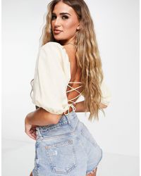 Missguided Co-ord Linen Look Crop Top With Tie Back - White