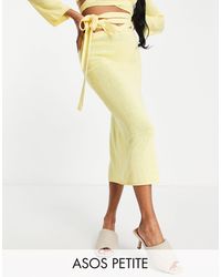 ASOS Asos Design Petite Knitted Midi Skirt With Tie Waist Detail - Yellow