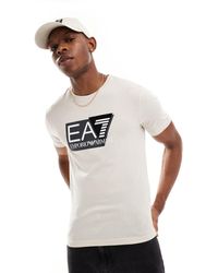 EA7 - Armani - - t-shirt beige con logo grande sul petto - Lyst