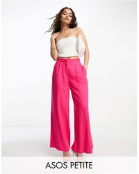 ASOS Asos Design Petite Linen Wide Leg Suit Pants - Pink