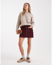 ONLY - Falda Burdeos De Talle Alto De Pana De -Rojo - Lyst