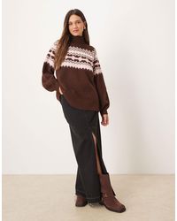 ASOS - Pull à col montant avec empiècement à motifs - chocolat - Lyst