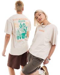 Reclaimed (vintage) - T-shirt unisexe avec motif plante au dos - taupe - Lyst