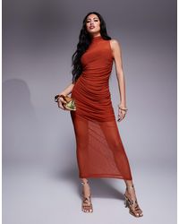 ASOS - – gerafftes, drapiertes midikleid aus netzstoff - Lyst