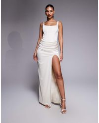 Oh Polly - Satin Square Neck Corset Maxi Dress - Lyst