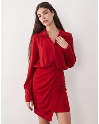 ASOS - Long Sleeve Shirt Detail With Wrap Skirt Mini Dress - Lyst
