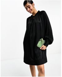 & Other Stories - Frill Neck Long Sleeve Satin Dress - Lyst
