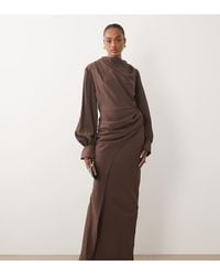 ASOS - Asos Design Tall High Neck Drape Maxi Dress With Drape Skirt - Lyst