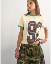TOPSHOP - Graphic Colour Block Cuff Tee - Lyst