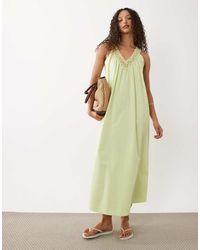 ASOS - V Neck Smock Poplin Maxi Sundress With Lace Overlay - Lyst