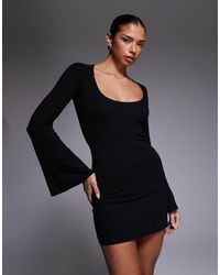 ASOS - Super Scoop Mini Dress With Flute Sleeves - Lyst