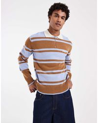 Pompeii UK - Pompeii Striped Knitted Zip Up Rugby Polo Shirt - Lyst