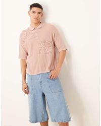 ASOS - Relaxed Boxy Fit Knitted Polo With Floral Patchwork Pattern - Lyst