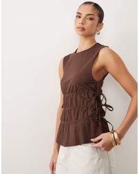 ASOS - Mix & Match Linen Look Sleeveless Top With Drawstring Waist - Lyst