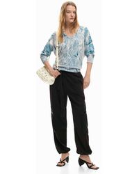 Desigual - Abstrakt Gemusterter V-Ausschnitt Pullover, Damen, Blau - Lyst