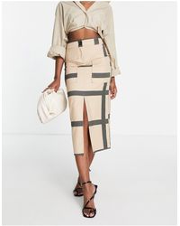 ASOS Midi Skirt With Split Hem And Pocket Detail - Natural