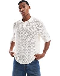 Jack & Jones - Polo épais en maille au crochet - crème - Lyst