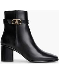 Tommy Hilfiger - Leather Buckle Strap Block Heel Ankle Boots - Lyst