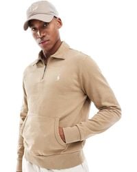 Polo Ralph Lauren - Sudadera Caqui De Estilo Rugby Con Media Cremallera Y Logo De Felpa De Rizo De -Marrón - Lyst