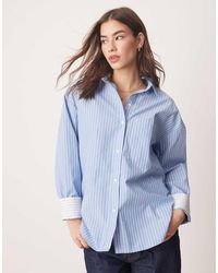 Abercrombie & Fitch - Camisa A Azules Y Blancas Extragrande De Manga Larga De Popelina De -Blanco - Lyst