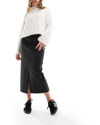 Object - Falda Midi Negra Revestida Con Abertura Delantera De - Lyst