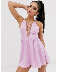 ASOS Aangerimpelde Strandjurk Met Macramé - Paars