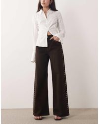 Mango - Studs 100% Cotton Wide Leg Jean With Studs - Lyst