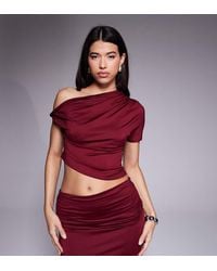The Frolic - Exclusive Double Sculpted Slinky Off Shoulder Twist Detail Asymmetric Crop Top - Lyst