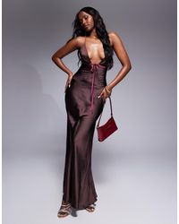 ASOS - Vestito Lungo Con Spalline Sottili Moka Con Taglio Sbieco E Laccetti A Contrasto - Lyst