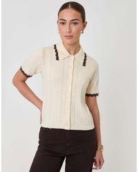 Threadbare - Cable Knit Scallop Trim Polo - Lyst