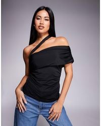 ASOS - Slinky One Shoulder Fold Over Bardot Top - Lyst