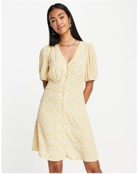 & Other Stories - Button Through Mini Tea Dress With Puff Sleeves - Lyst