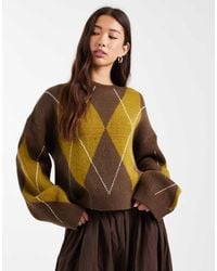ASOS - Fluffy Knitted Argyle Jumper - Lyst