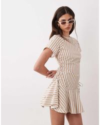 ASOS - Poplin Short Sleeve Mini Dress With Ruching Tie Waist Detail - Lyst