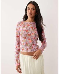 ASOS - Printed Mesh Long Sleeve Top - Lyst