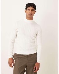 ASOS - Geribbeld Gebreid Muscle Fit T-Shirt Met Lange Mouwen En Col - Lyst