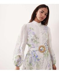 Forever New - Balloon Sleeve Button Through Belt Detail Midi Dress - Lyst