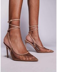 ASOS - Wide fit - poetry - chaussures à talon haut avec bride arrière et détail en tulle - beige - Lyst